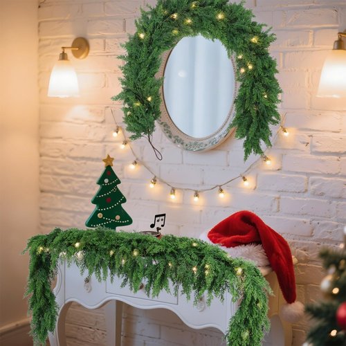 Rowfad 6 Ft Christmas Cedar Pine Garlands, Artificial Cedar Garland, Realistic Green Artificial Greenery Garland for Table, Mantle, Wall, Indoor, Outdoor Christmas Decorations (1, 6 FT)
