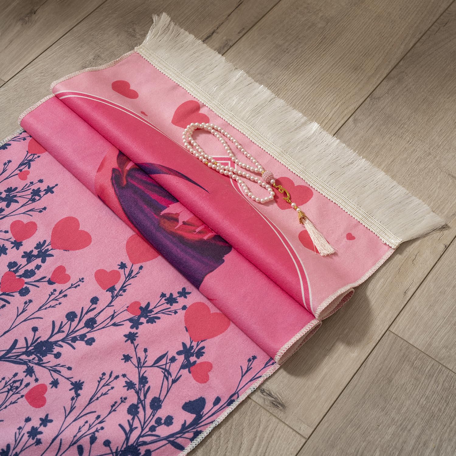 HSR Kids Prayer Mat Muslim with Islam Prayer Beads - Islamic Gifts with Toy Camera, Travel Prayer Mat for Kids Prayer Rug with Box, Portable Prayer Matt Islam, Pink