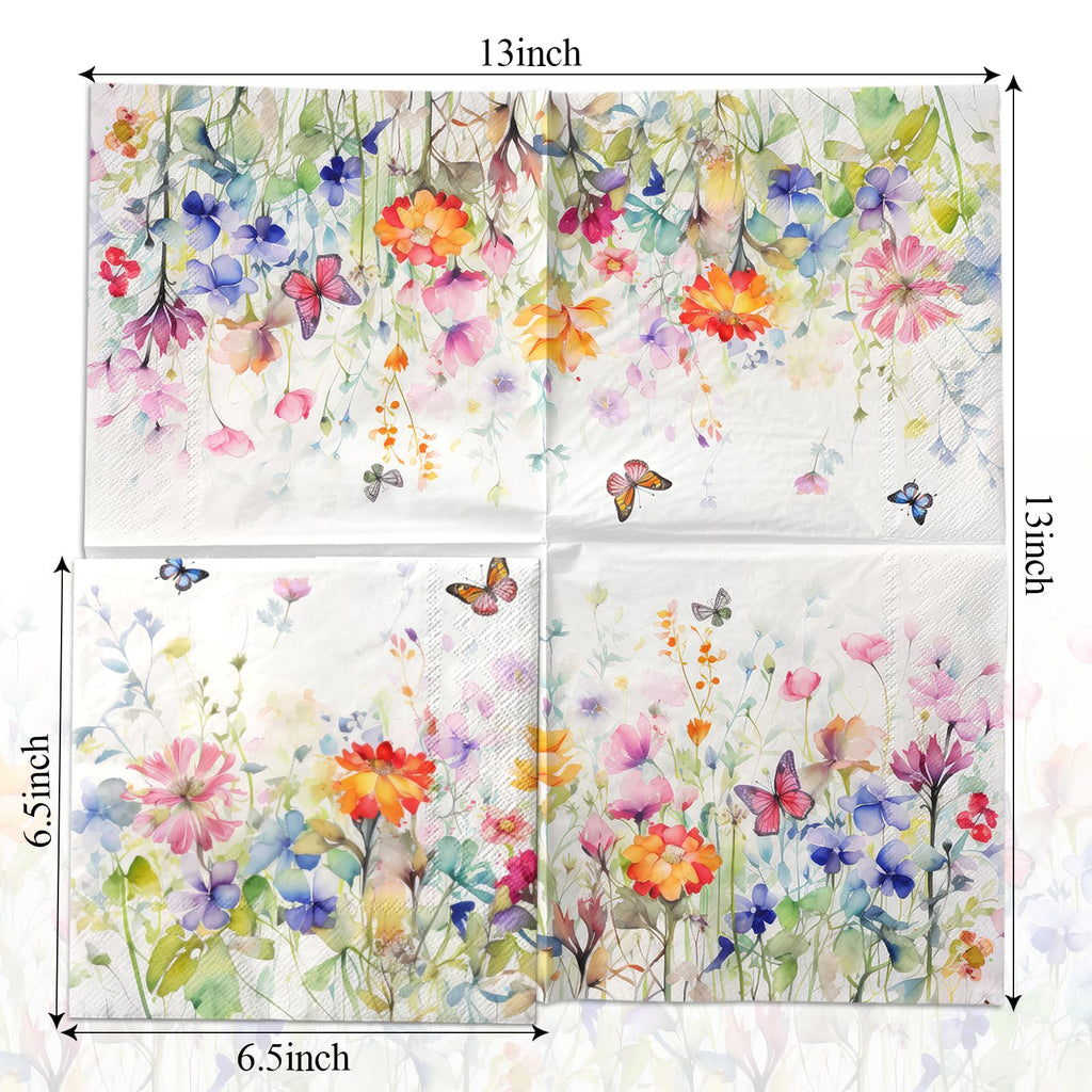 Wildflower Napkins,Wildflower Baby Shower Decorations Wedding Shower Party Napkins Easter Spring Butterfly Floral Theme Napkins Decorations for Bridal Shower,Spring Holiday,Easter Birthday Supplies