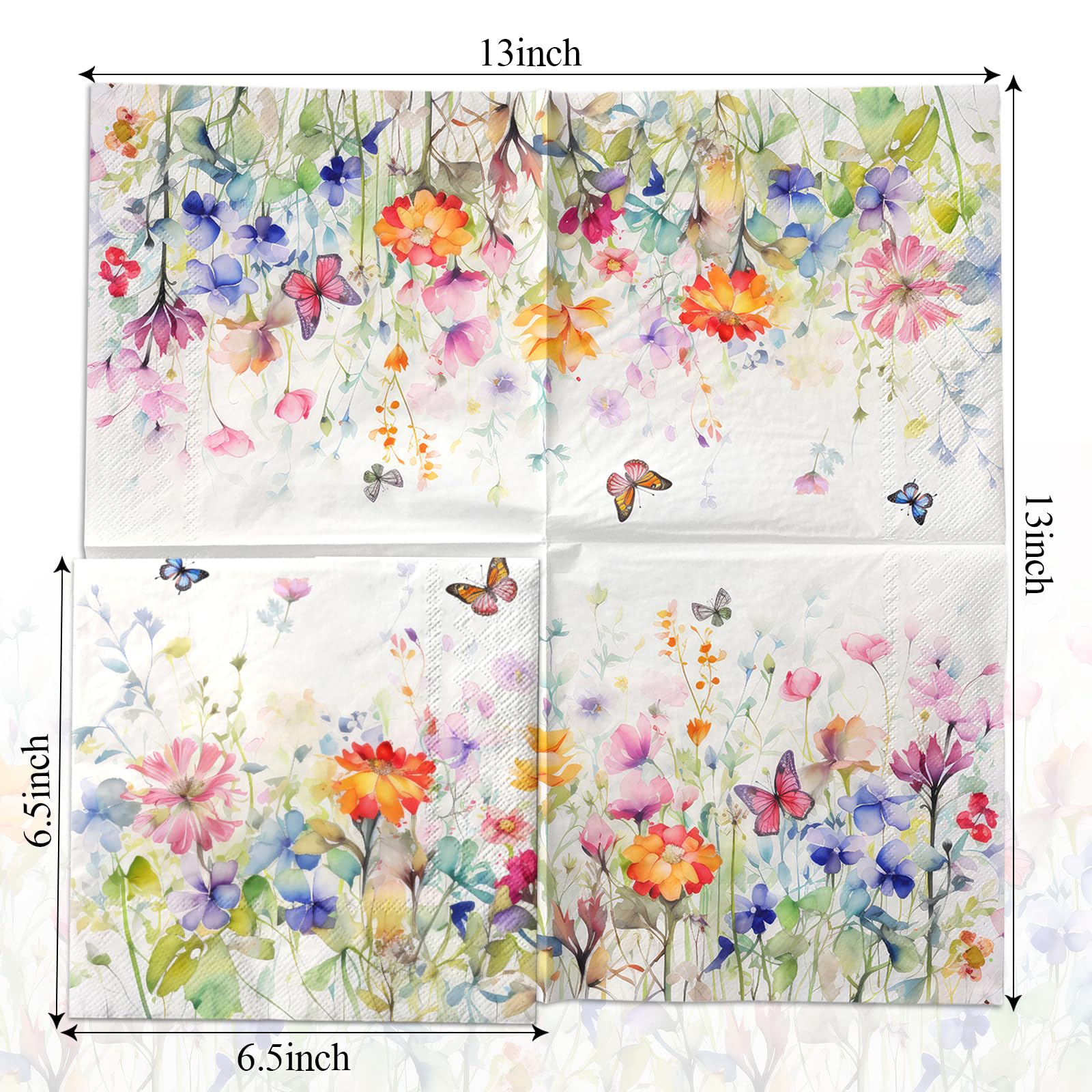 Wildflower Napkins,Wildflower Baby Shower Decorations Wedding Shower Party Napkins Easter Spring Butterfly Floral Theme Napkins Decorations for Bridal Shower,Spring Holiday,Easter Birthday Supplies