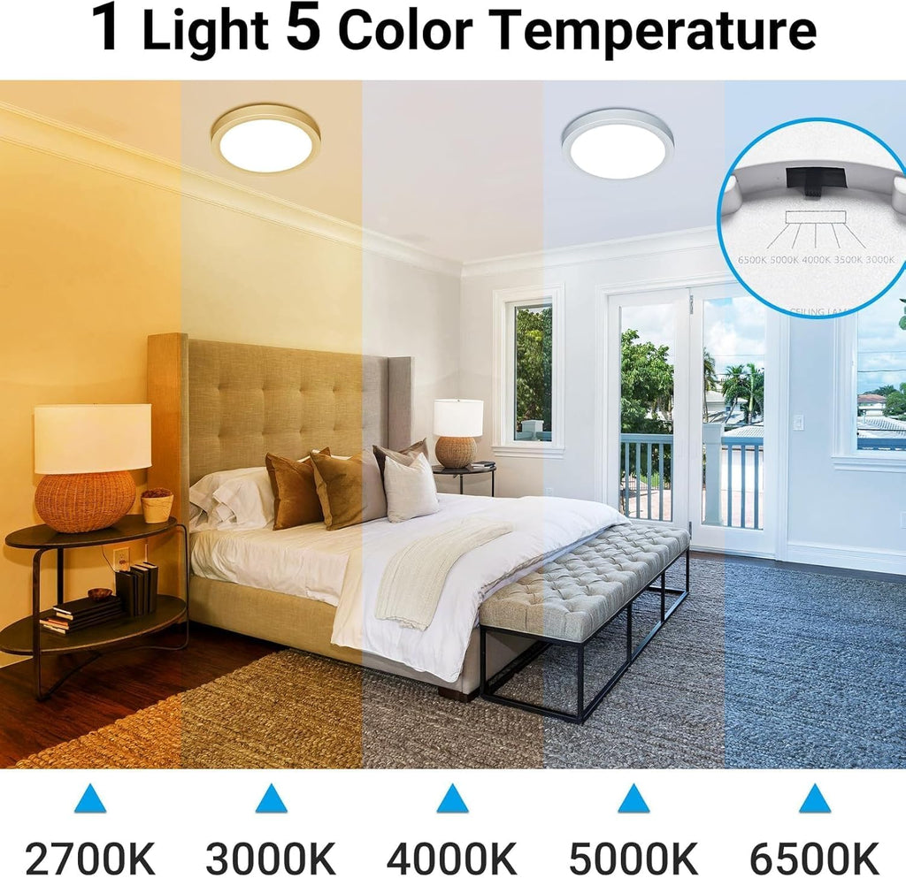 Skiennix 12-Inch LED Ceiling Light - 24W 2400LM Warm to Cold Selectable | Round White Flush Mount for Home