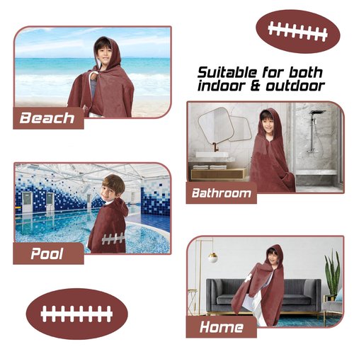 HSUIOFE Hooded Towels for Kids -Toddler Beach Towel- Super Absorbent & Quick Dry 100% Cotton 30x50 Inch - to Kid Ages 3-10-Rugby Pattern Design
