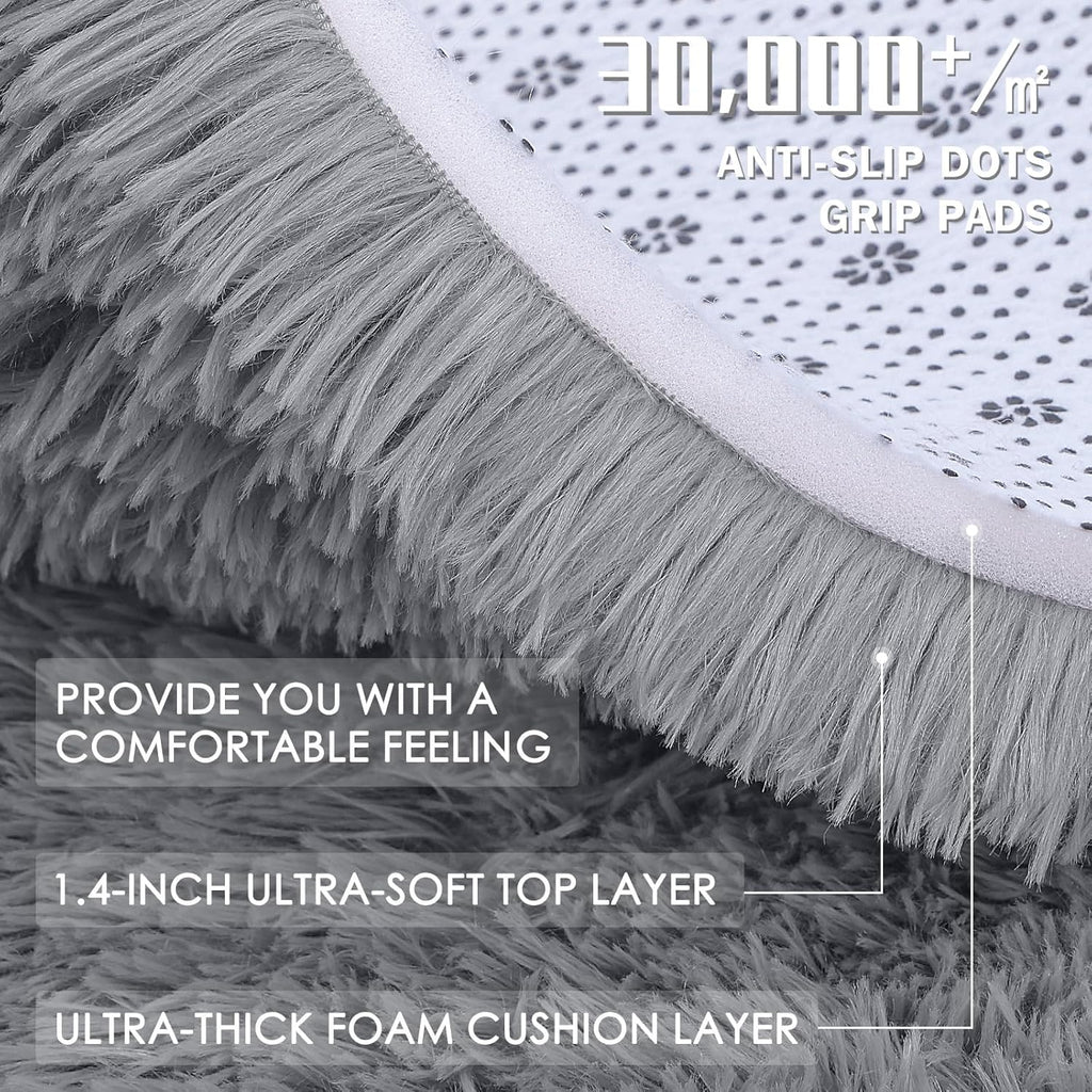 OLANLY 6x6 Area Rug - Soft, Fluffy Shaggy Design for Living Room & Bedroom | Light Grey Indoor Carpet