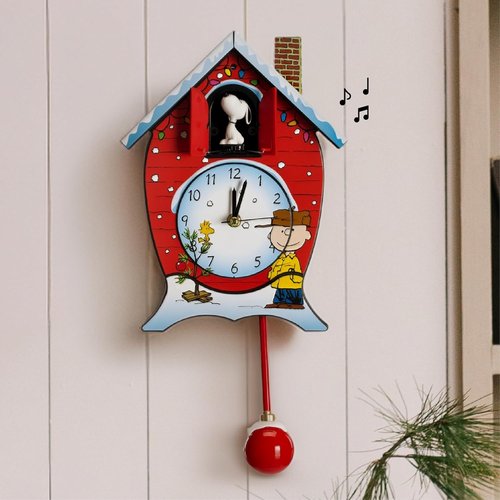 Mark Feldstein Peanuts Cuckoo Clock - Linus and Lucy Song, Red, 17 Inch Decor