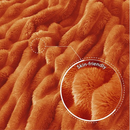 Exclusivo Mezcla Fleece Throw Blanket for Couch, Super Soft Striped Jacquard Bed Blanket, Lightweight Fuzzy Cozy for All Seasons, 50x60 Inches, Burnt Orange