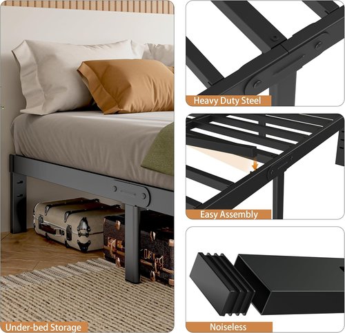 Full Bed Frame by [Brand Name] - Heavy Duty 14-Inch Metal Design with No Box Spring Needed | Noiseless & Easy Assembly