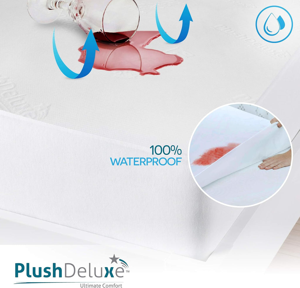 PlushDeluxe Premium Viscose Mattress Protector - Waterproof & Ultra Soft Cal-King Size 72x84 Inches