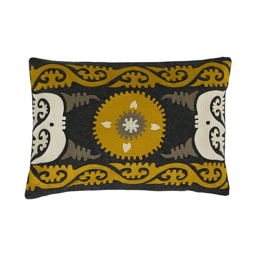 Creative Co-Op Wool Blend Embroidered Lumbar Pillow, Multicolored