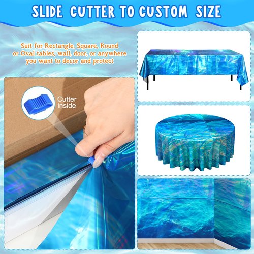 Hallswl Iridescent Ocean Wave Tablecloth Roll 100ft x 54in Blue Plastic Disposable