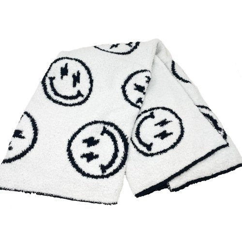 L+L USA Smiley Face with Lightning Bolt Eyes Baby Blanket 28"x40" - DreamSoft Throw for Crib, Stroller or Car Seat Blanket/Newborn Nursery Gift for Toddler, Infant, Kids, Boys & Girls (Black/White)