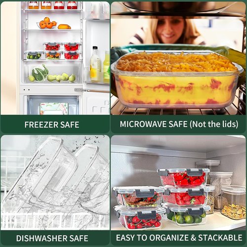 CEKEE Glass Meal Prep Containers - Airtight 36 OZ Food Storage Set | 5 Pack, Microwave & Dishwasher Safe