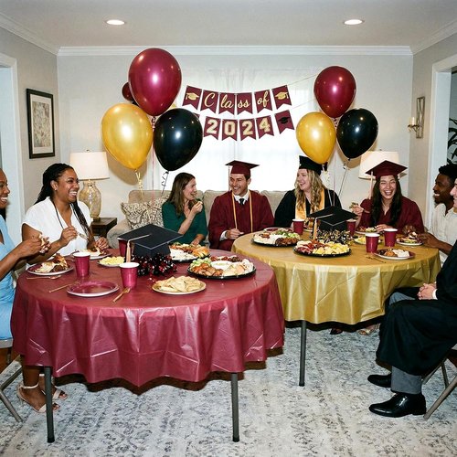 Buryeah 12 Pcs Round Burgundy & Gold Waterproof Disposable Tablecloths | 84 Inch for Parties