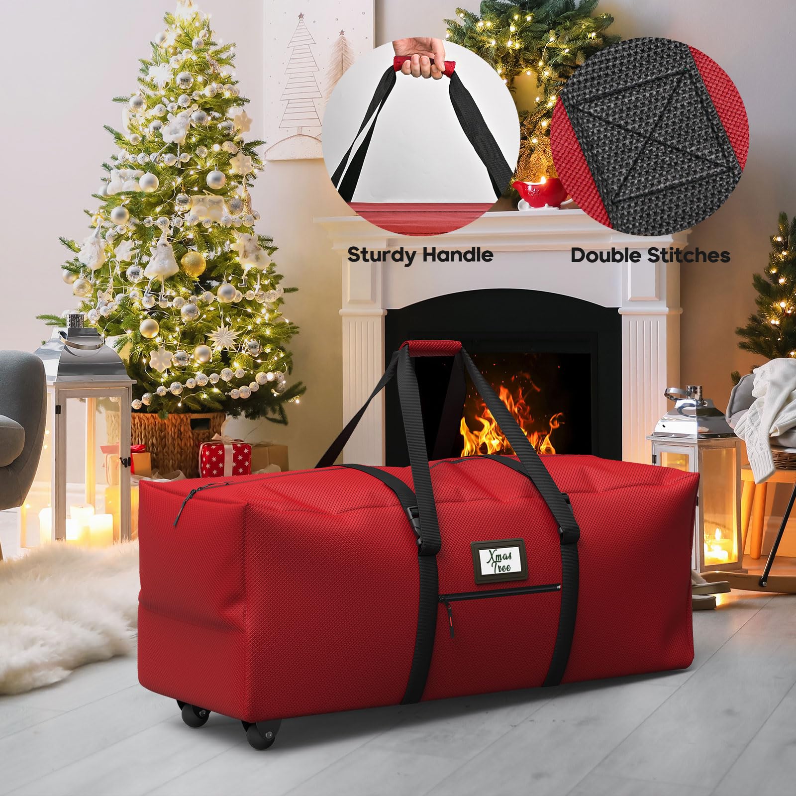 Kesfitt Christmas Tree Storage Bag 9Ft, Rolling Christmas Tree Bag with Wheels, Christmas Tree Storage Box with Adjustable Straps Fits Artificial Tree, 600D Oxford Extra Large Heavy Duty, Dual Zippers