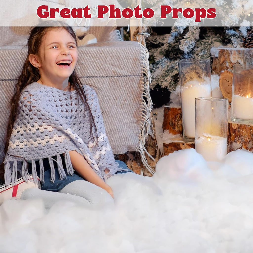 QZYL Artificial Snow Fluff - 18 Oz Vacuum Packaged Craft Cotton for Christmas Decor | White Winter Decoration
