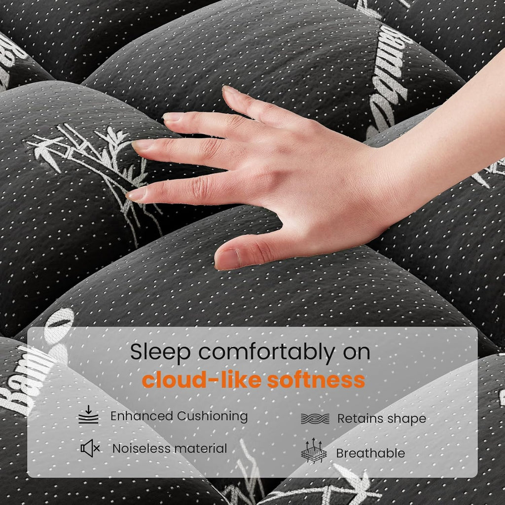 Sweetcrispy Ultra Soft Mattress Topper - Twin Size Bamboo Pillow Top for Cooling & Back Pain Relief | Black