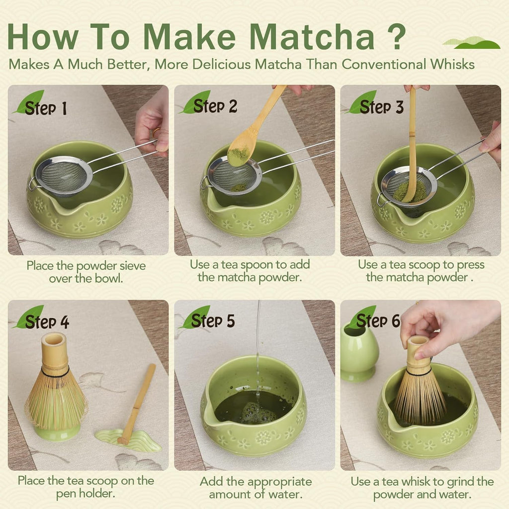 Skiennix Matcha Whisk Set - 8-Piece Ceramic Matcha Kit with Bowl, Chasen Holder & Scoop Rest | Perfect Gift for Matcha Lovers