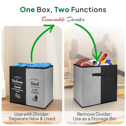 Opret 2 Compartment Large Shoe Cover Box Black Grey, Real Estate Agent Supplies, Disposable Shoe Cover Dispenser Box for Open House, Foldable Storage Bin