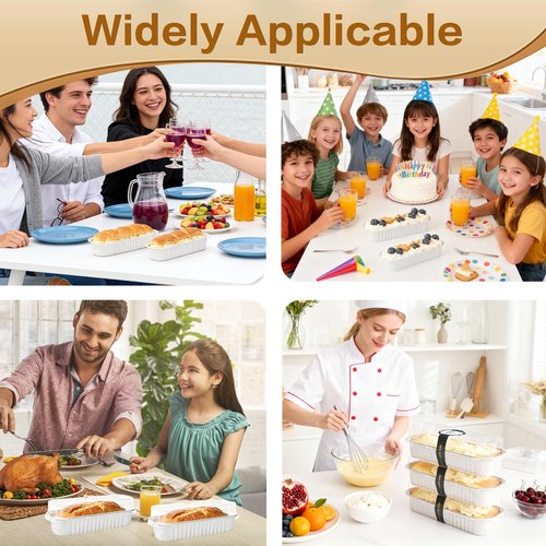 OBXMLFY Mini Cake Pans with Lids and Spoons 200 Pack, Mini Loaf Pans with lids 6.8oz, Small Disposable Aluminum Foil Loaf Pans, Rectangular Baking Container for Party, Picnics and Birthday (White)