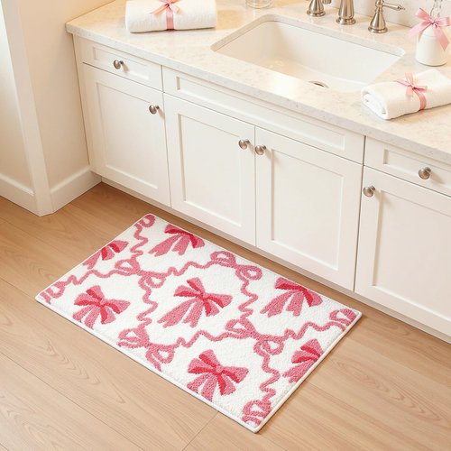 Lindameler Pink Bow Bathroom Rugs Coquette Cute Bath Mat for Bathroom Non Slip Absorbent Bow Bath Mat Washable 20x32 inch Bath Mats for Front Door, Bedroom, Living Home Decor