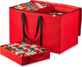 ZOBER Christmas Ornament Storage Box - Organize 200 3-Inch Ornaments with Individual Trays - Durable Red 600D Oxford Fabric