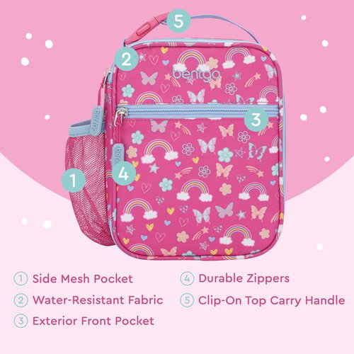 Bentgo Kids Insulated Lunch Tote - Water-Resistant, Reusable, Lightweight & Durable Lunch Bag with Water Bottle Holder & Mesh Pocket, Fits Lunch Box & Water Bottle - Ideal for Ages 3+ (Rainbow)