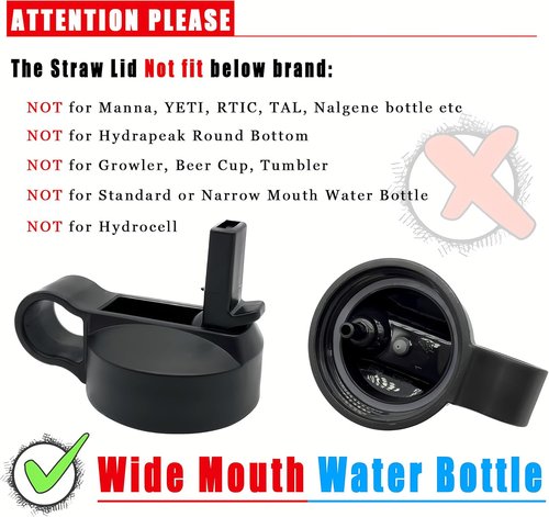 Hydro Flask Replacement Straw Lid - Durable Top Lid for 32/40/64 oz Wide Mouth Water Bottles