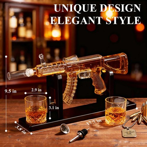 PONPUR Gifts for Men Dad, Whiskey Decanter Set with 2 Glasses, Unique Birthday Anniversary Retirement Gifts for Husband Him Grandpa, Cool Bourbon Scotch Gift for Man Cave Bar Decor