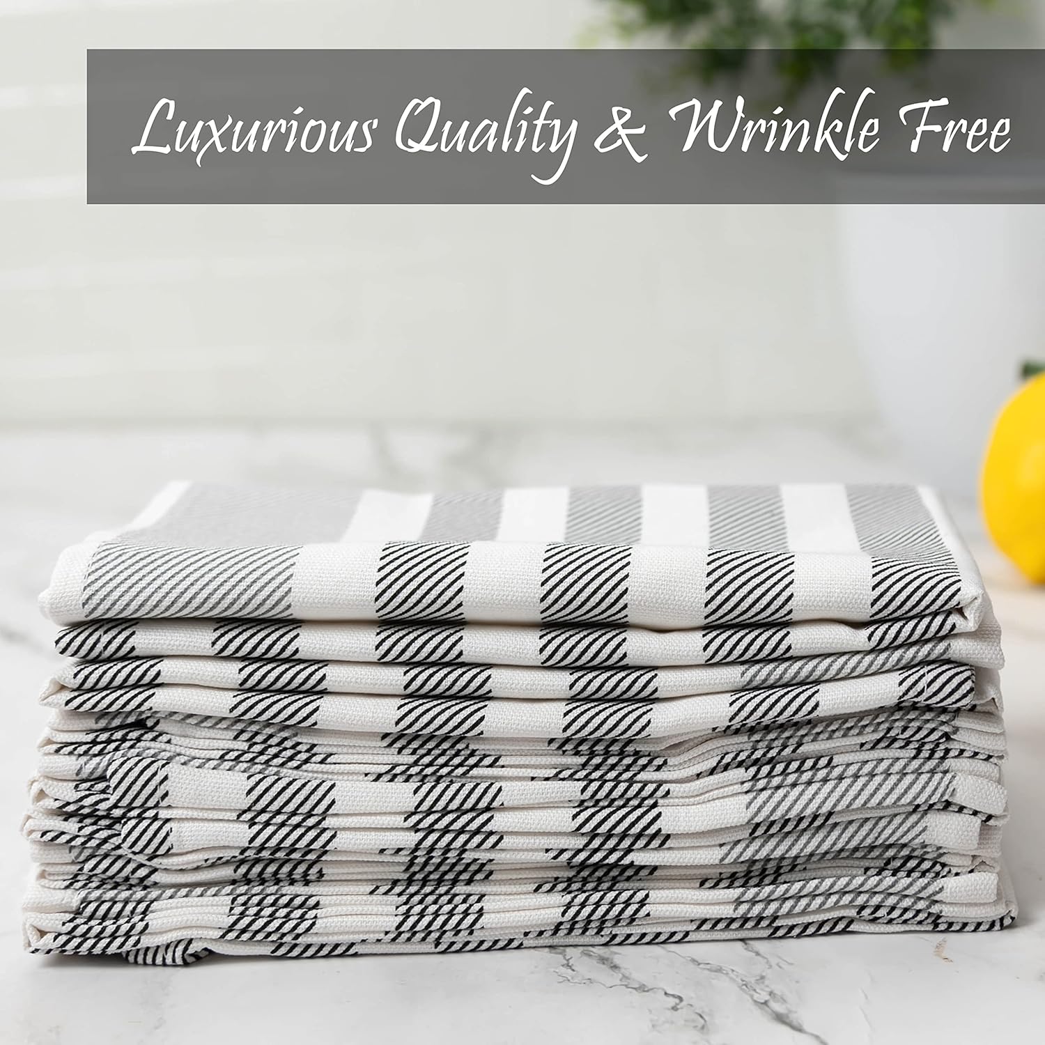 PERLLI Cotton Cloth Napkins - 12 Pack 18x18 Inches | Washable Black, Gray & White Stripes for Dining Decor