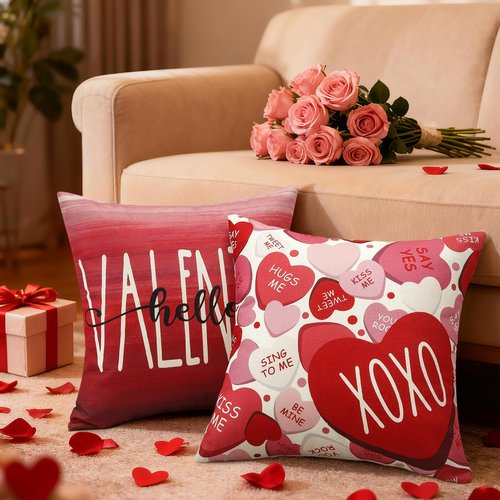 Artscope Valentine's Day Love Forever Throw Pillow Covers 18x18 Inch Set of 4, Valentine Wedding Red Pink Love Heart Decoration Pillow Cases for Home Sofa Couch