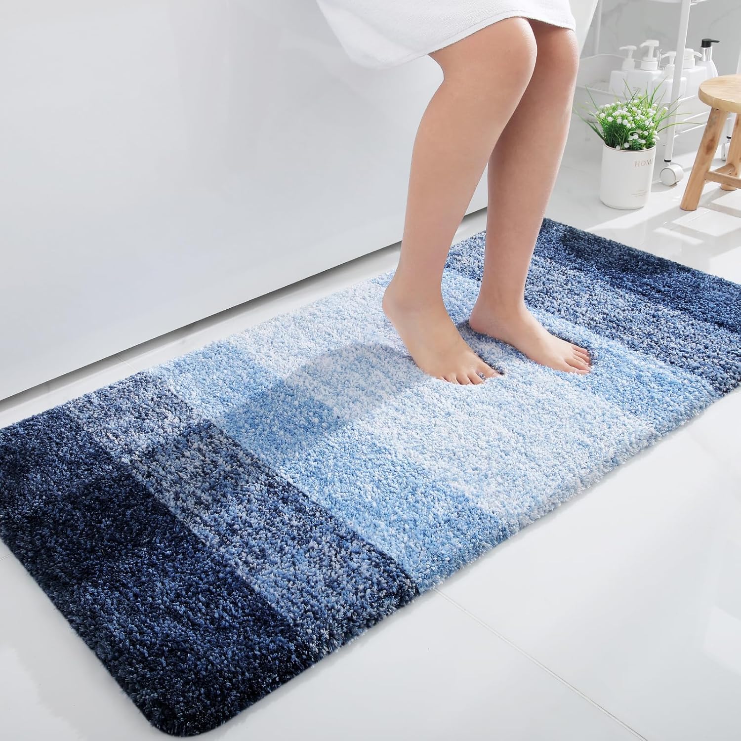 OLANLY Large Bathroom Rugs - Extra Soft Microfiber Mat 45x27 | Quick Dry, Machine Washable, Navy