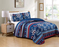 Kids Zone Home Linen Bedspread Set Navy Blue Red White Ships Rope Anchor Stripes New (Full/Queen)