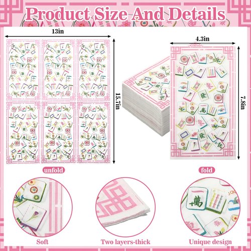 150 Pcs Mahjong Party Napkins Guest Disposable Paper Cocktail Napkins Funny Mah Jong Pattern Bathroom Hand Towel for Family Birthday, Game Night, Mahjong Night, Cocktail Party(Classic)
