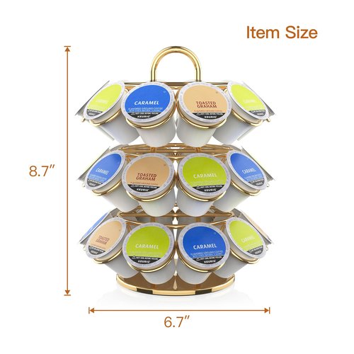ZECENN Coffee Pod Storage Organizer for K-Cup Pods, K Cup Holder,K Cup Carousel, Home Office Kitchen Counter Coffee Station Organizer (27 Pods Capacity-Gold)
