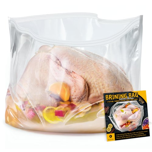 Brining Bag for Turkey Under 18lbs, 2 Pack, 21.6''x19.6'', Double Zip-lock Seal Turkey Brine Bags, Thickened Brine Bag with 2 Cotton Strings Hold up 30lbs