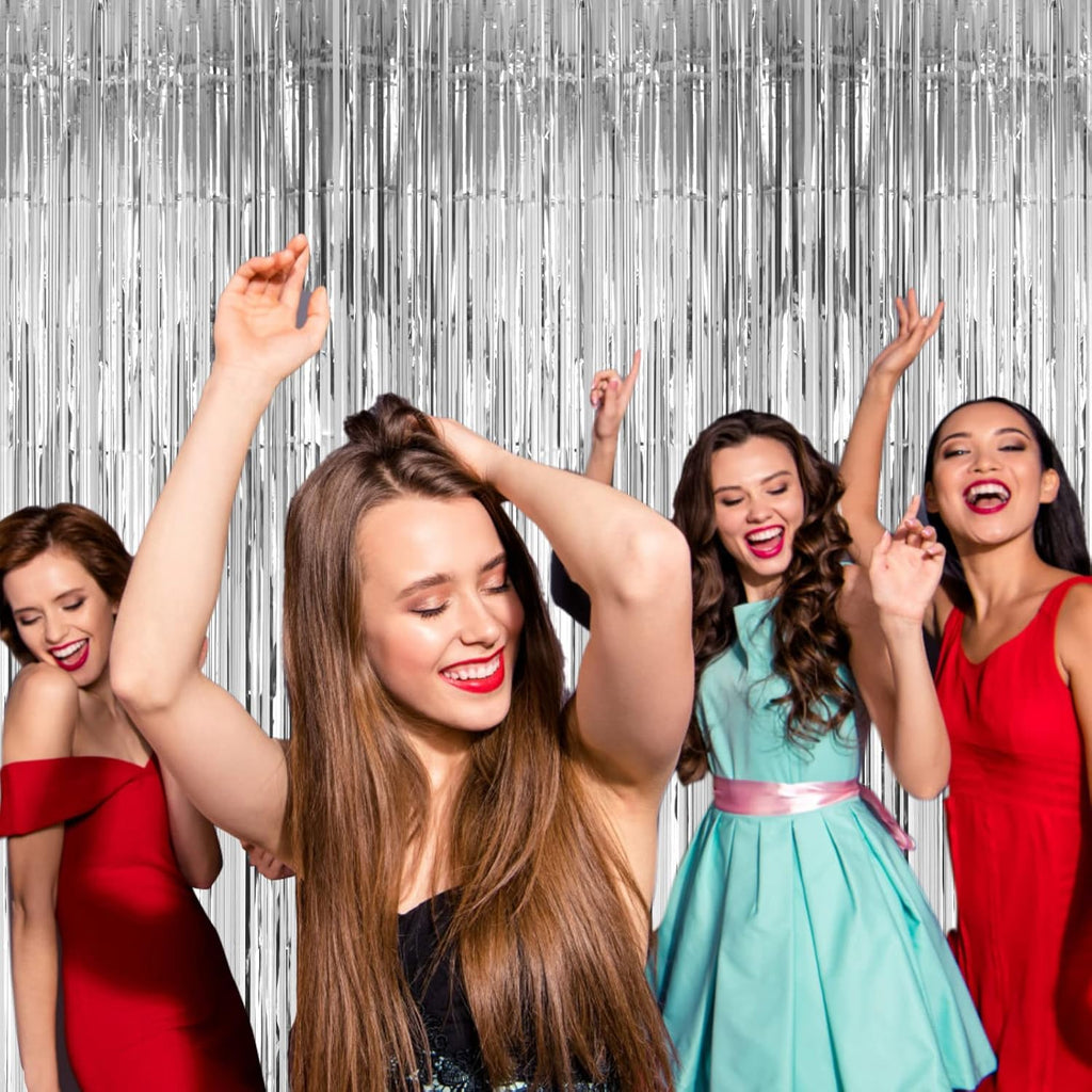 Voircoloria Silver Foil Fringe Backdrop Curtains - 3 Pack 3.3x8.2 Feet Tinsel Streamers for Parties | Perfect for New Year's Eve, Graduation, Baby Showers, and Gender Reveals