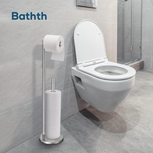 Bathth Toilet Paper Holder Stand - Brushed Nickel Free-Standing Design for Easy Storage