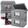 Uiifan 4 Pcs Wine Glass Storage Box with Dividers 12 Compartment Stemware Storage Cases China Container Box with Lid, Handles, PVC Window for Moving, Gray