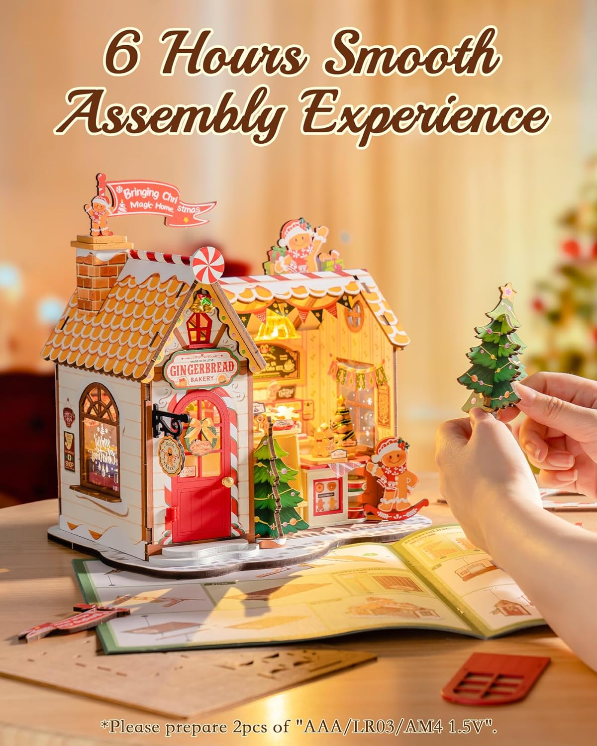 ROBOTIME Miniature House Kit - DIY Tiny Gingerbread Dollhouse for Family Gifts | Perfect for Halloween & Christmas