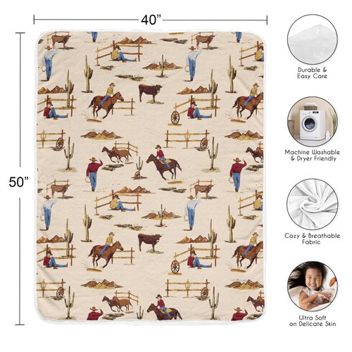Sweet Jojo Designs Soft Toddler Blanket (Western Cowboy) for Boys, Children, Kids Throw Blankets 40x50in - Baby Swaddle Receiving Blankets Minky Fleece (Tan, Wild West, Southern Charm, Country, South)