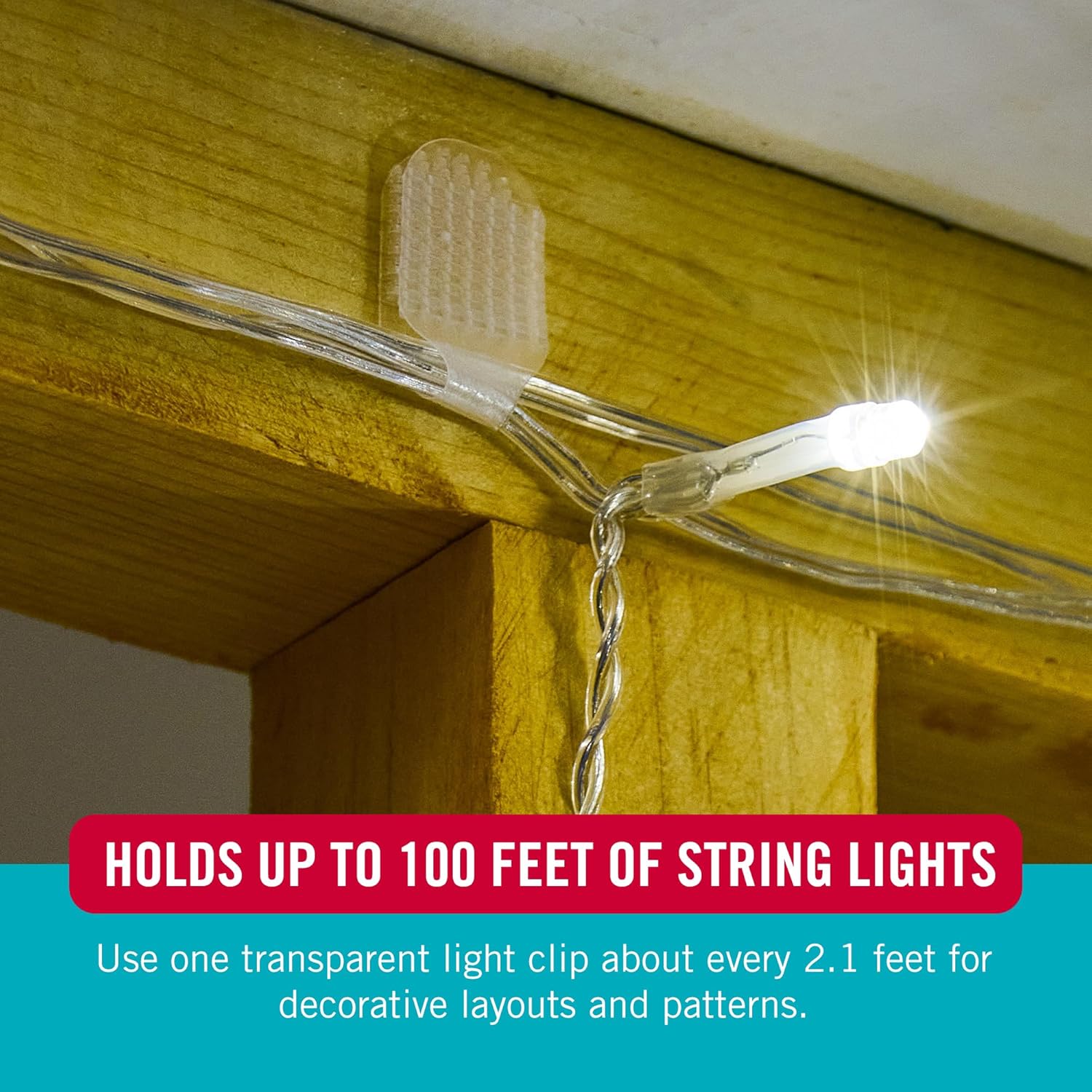 VELCRO Brand Indoor Light Clips - Damage-Free String Light Holders, 100 ft Capacity, 48 Pack