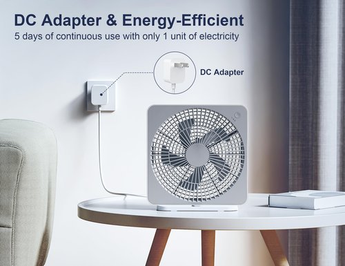 ASKPULION 10 Inch Small Box Fan, 3 Speeds Square Table Fan Powered by AC Adapter, Quiet Running, Air Circulator Small Window Fan for Bedroom Bathroom Kitchen Home Desktop
