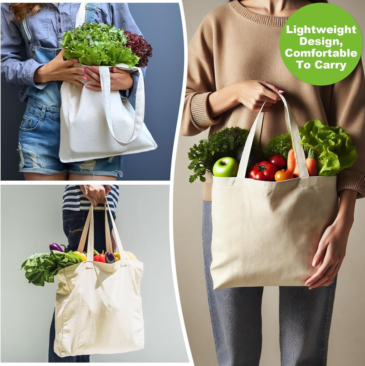 Skiennix Canvas Tote Bag - 4 Pack Reusable Cotton Grocery Bags with Handles for Crafts & Gifts