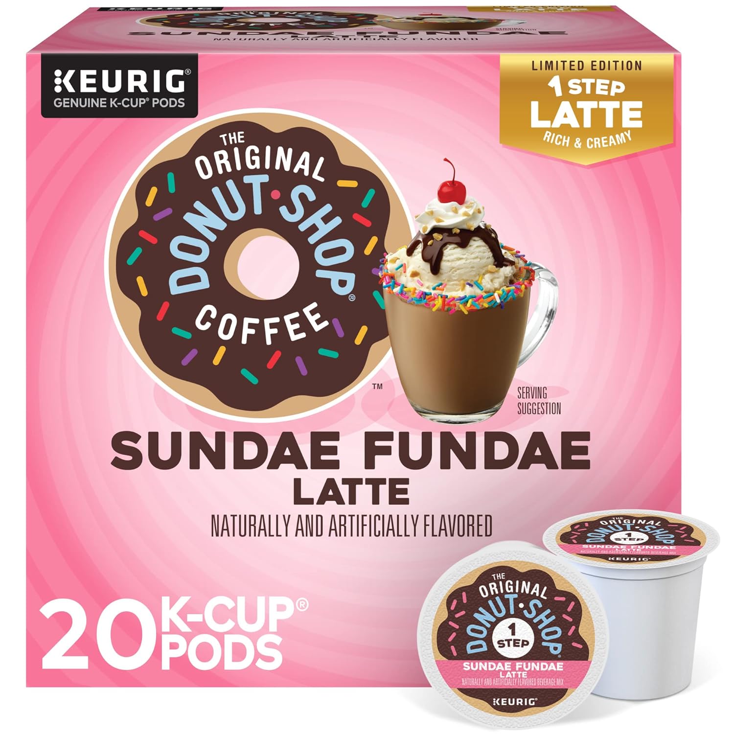 Original Donut Shop K-Cup Pods - Sundae Fundae One-Step Latte, 20 Count for Keurig Machines