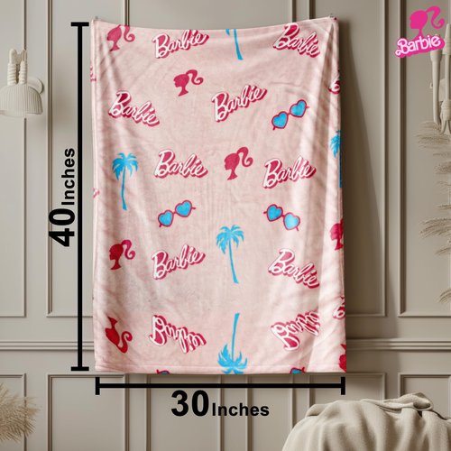 Barbie Blanket | Barbie Fleece Throw Blanket | Barbie Baby/Toddler Blanket Soft Plush Fleece | Pink Throw Rug | 30" x 40" | Pink/White | Officially Licensed