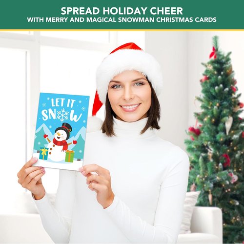 Decorably 16-Pack Snowman Kids Christmas Cards - 5x7in Holiday Designs with Envelopes & Stickers