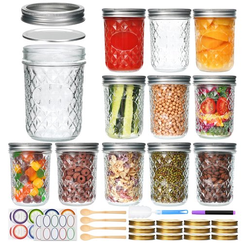 Ufrount Wide Mouth Mason Jars 12Pack, Mason Jars 16 oz with Lids, Canning Jars with Metal Airtight Lids and Bands, Ideal for Jam, Jelly, Beans, Candy, Meal Prep, DIY Decors, Homemade Candles
