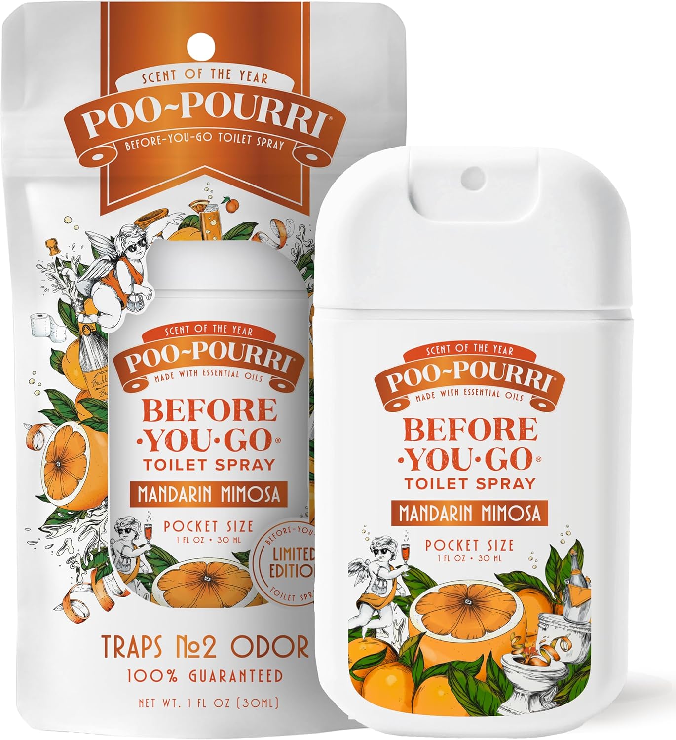 Poo-Pourri Pocket Toilet Spray - Mandarin Mimosa Travel Deodorizer | 1 Fl Oz, Up to 50 Uses, TSA Approved