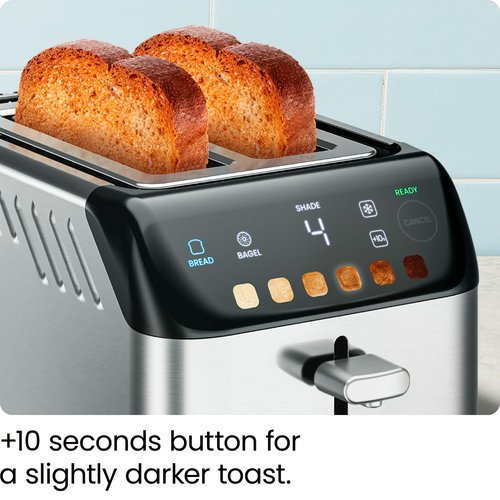 Chefman Smart Touch 2 Slice Digital Toaster, 6 Shade Settings, Stainless Steel with Extra-Wide Slots, Thick Bread and Bagel, +10, Defrost, Removable Crumb Tray