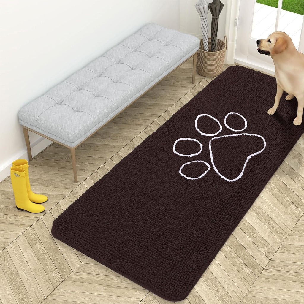 OLANLY Dog Door Mat - Absorbent Non-Slip Mud Mat for Muddy Paws | 59x24 Inches, Brown Paw Print Design