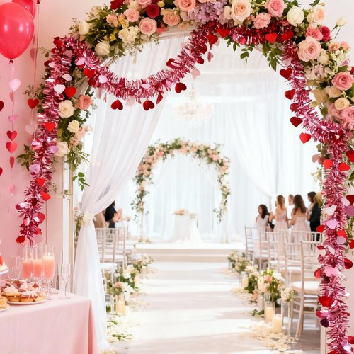 55.77 FT Valentines Day Garland Decor Red Pink Purple Heart Tinsel Garland Metallic Glitter Hanging Garlands Valentines Day Decorations for Tree Mantel Home Indoor Wedding Galentines Party.